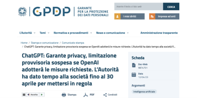 意大利要求ChatGPT公开数据处理逻辑，满足才能重新上线