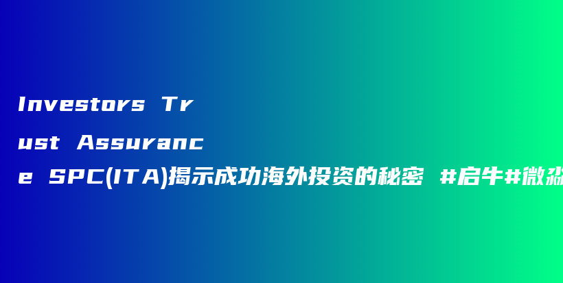 Investors Trust Assurance SPC(ITA)揭示成功海外投资的秘密 #启牛#微淼#创必承#长投#小猪理财插图