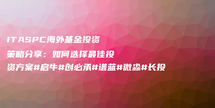 ITASPC海外基金投资策略分享：如何选择最佳投资方案#启牛#创必承#谱蓝#微淼#长投插图