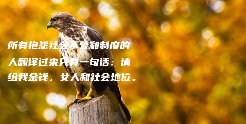所有抱怨社会不公和制度的人翻译过来只有一句话：请给我金钱，女人和社会地位。插图