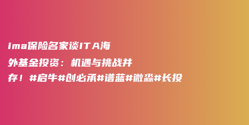 ima保险名家谈ITA海外基金投资：机遇与挑战并存！#启牛#创必承#谱蓝#微淼#长投插图